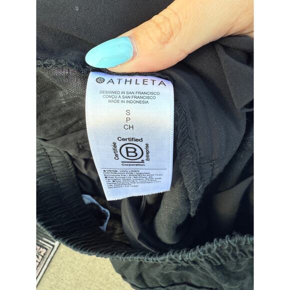 Athleta Retreat Charcoal Black Wide Leg 100% Linen Active Ankle Pant Sz Small - Picture 10 of 10